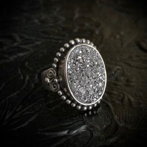Vintage Sajen Dark Druzy Sterling Silver ring